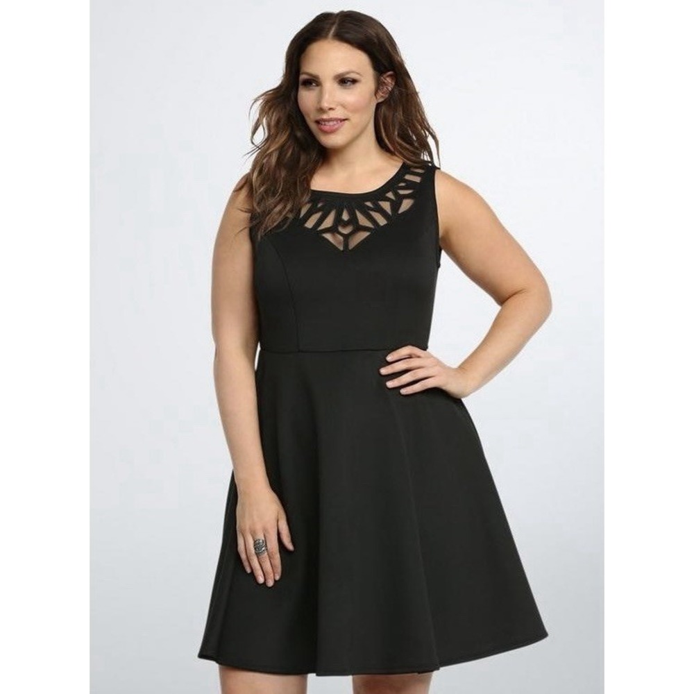 TORRID Mesh Cutout Scuba Skater Black Dress 1X 14-16